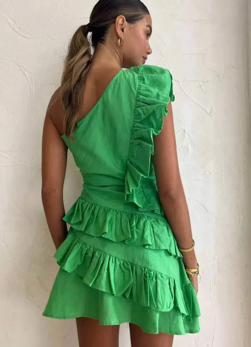By Nicola Adrift Frill Mini Dress Green Size 8 for rent on The Volte - main image