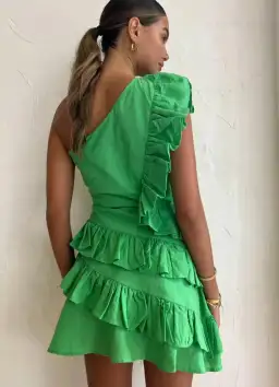 By Nicola Adrift Frill Mini Dress Green Size 8 for rent on The Volte - image 4
