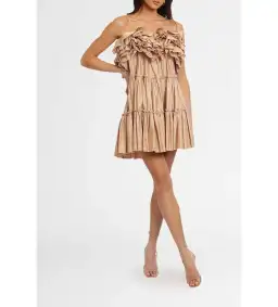 Aje Allure Tiered Ruffle Mini Dress in Beige Size 8