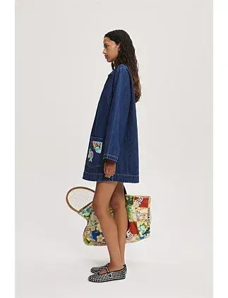 ALEMAIS SPEEDY DENIM MINI DRESS SIZE 10/L for rent on The Volte - main image