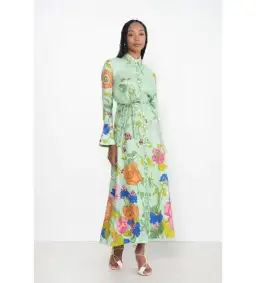 Alemais Olivia Shirtdress Midi Dress Floral Green Size 10