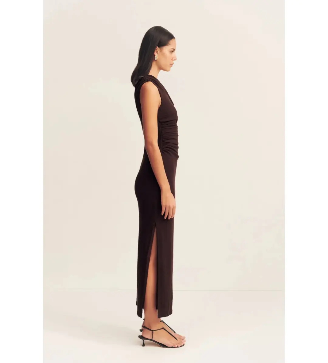 Shona Joy Beau Gathered Asymmetrical Midi Dress in Espresso Size XS / AU 6 for rent on The Volte - main image