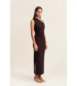 Shona Joy Beau Gathered Asymmetrical Midi Dress in Espresso Size XS / AU 6 for rent on The Volte - image 2