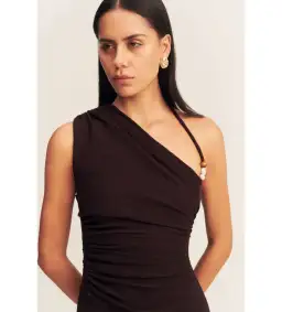 Shona Joy Beau Gathered Asymmetrical Midi Dress in Espresso Size XS / AU 6 for rent on The Volte - image 5