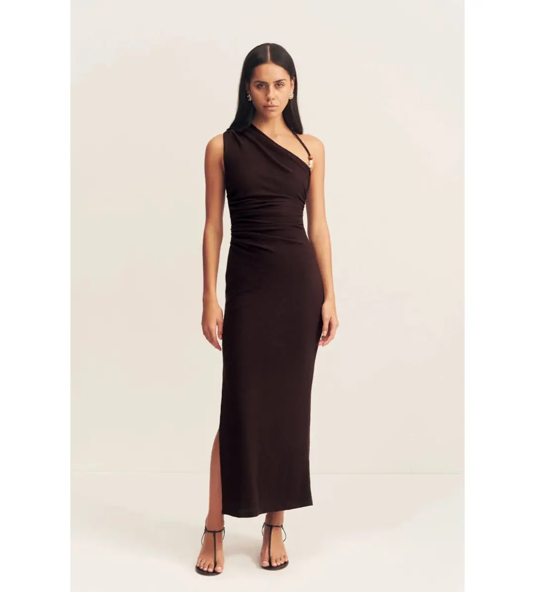 Shona Joy Beau Gathered Asymmetrical Midi Dress in Espresso Size XS / AU 6 for rent on The Volte - main image