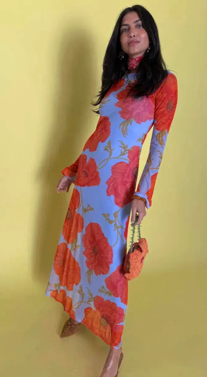 Never Fully Dressed Blue Poppy Aria Mesh Maxi Dress Size AU 12 for rent on The Volte - main image