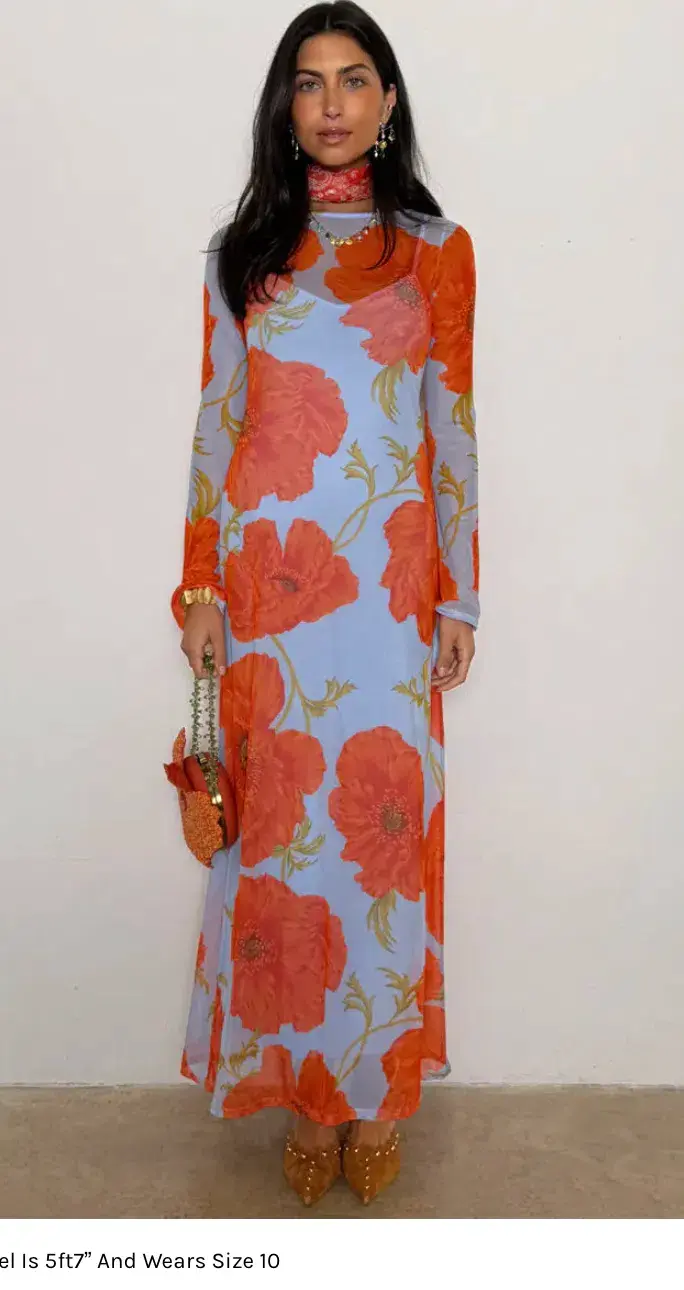 Never Fully Dressed Blue Poppy Aria Mesh Maxi Dress Size AU 12 for rent on The Volte - main image