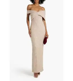 Rachel Gilbert Mirella Off Shoulder Gown in Neutral Size AU 14 for rent on The Volte - image 1