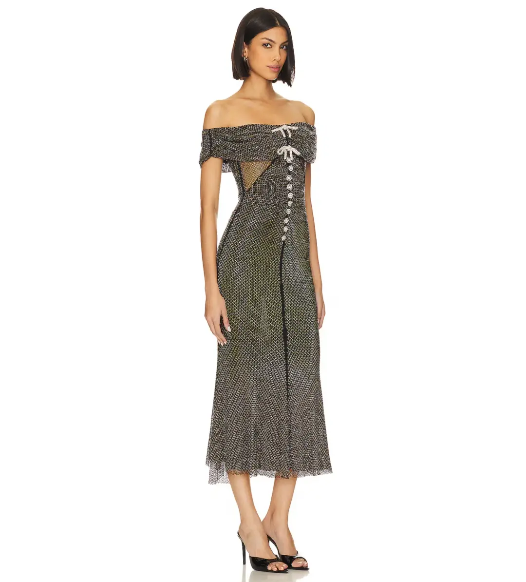 Self Portrait Diamante Midi Dress Black Size AU 8 for rent on The Volte - main image