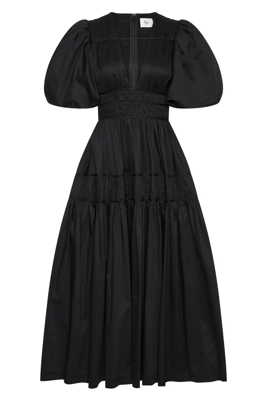 Aje Fallingwater Ruched Midi Dress Black Size 8 for rent on The Volte - main image