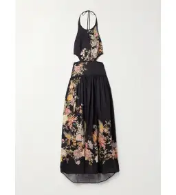 Zimmermann Tallow Halter Midi Dress Black Multi Floral Size 1/10 for rent on The Volte - image 3