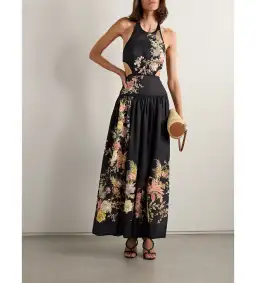 Zimmermann Tallow Halter Midi Dress Black Multi Floral Size 1/10 for rent on The Volte - image 1
