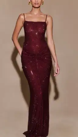 Meshki Roisin Diamante Satin Maxi Dress Red Size 8