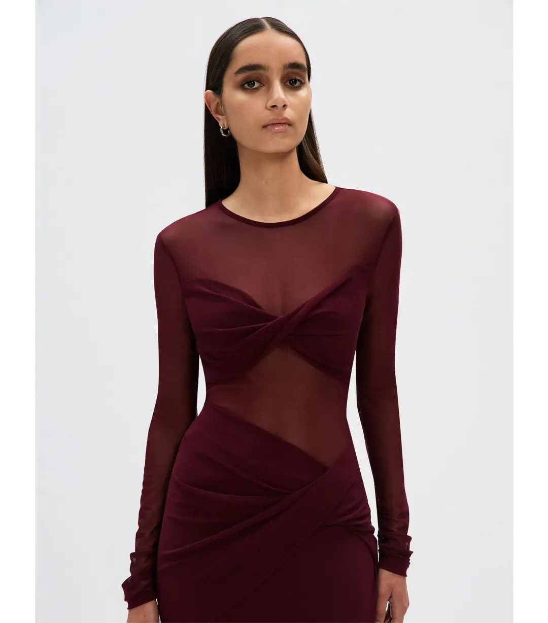 Misha The Abelia Mesh Maxi Dress in Berry Size 10 for rent on The Volte - main image