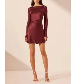 Shona Joy Elia Long Sleeve Open Back Tie Mini Dress Burgundy Size 10 for rent on The Volte - image 1