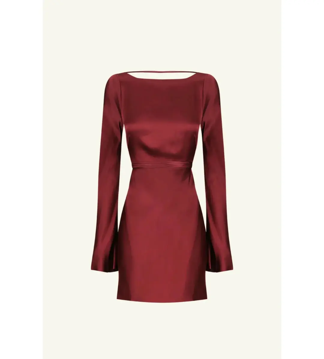 Shona Joy Elia Long Sleeve Open Back Tie Mini Dress Burgundy Size 10 for rent on The Volte - main image
