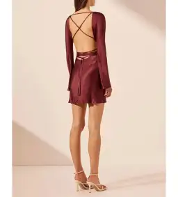 Shona Joy Elia Long Sleeve Open Back Tie Mini Dress Burgundy Size 10 for rent on The Volte - image 2