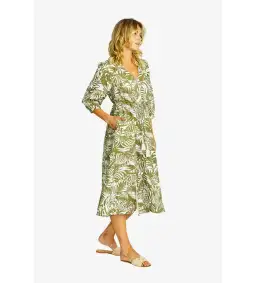 Ping Pong Flora V-Neck Button Midi Dress in Green Size 10/M for rent on The Volte - image 3
