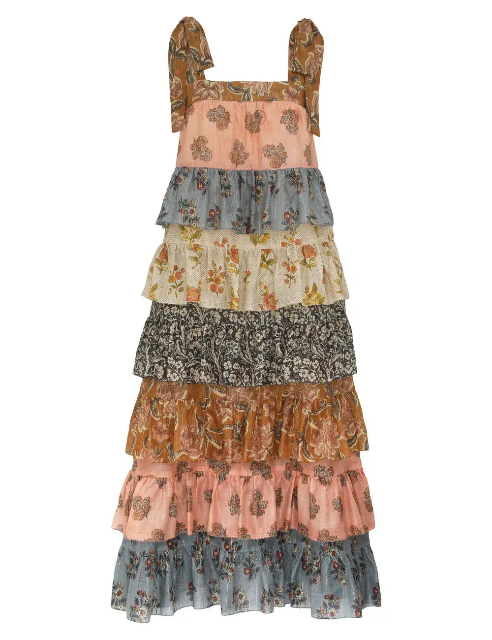 Zimmermann Tallow Tiered Midi Dress Spliced Size 0 AU 8 for rent on The Volte - main image