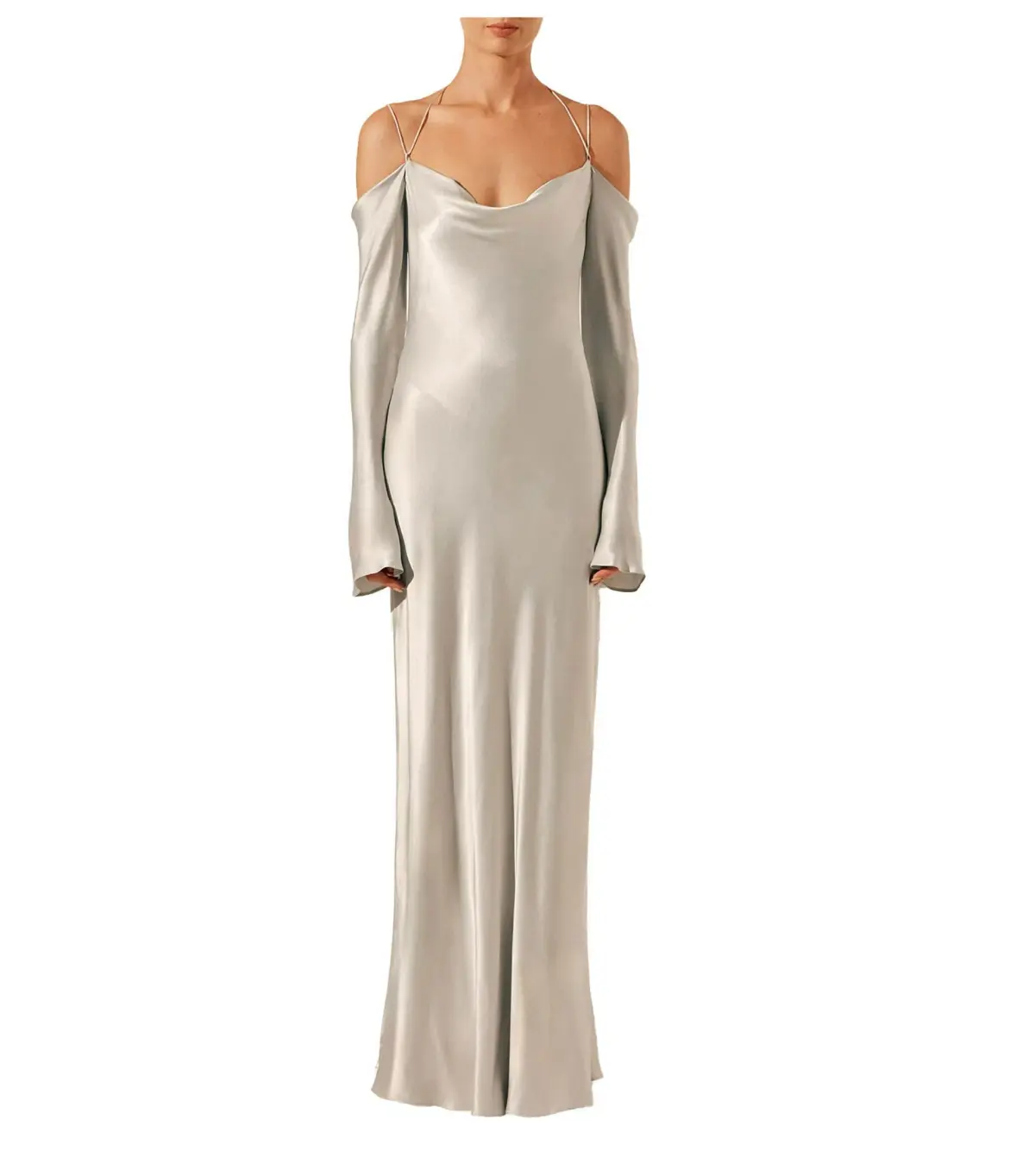 Shona Joy Sofia Off Shoulder Tie Maxi Dress Silver Size 8/S - Image 1