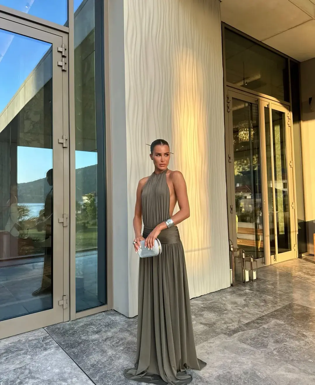 Arcina Ori Santina Maxi Dress Earthy Neutral Khaki Size S for rent on The Volte - main image