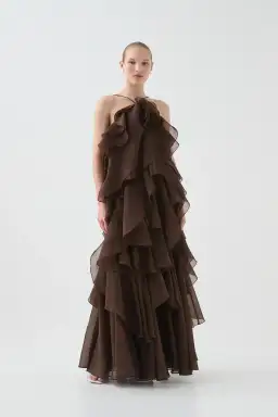 Aje Pandorea Maxi Dress in Carob Size AU 6 for rent on The Volte - image 1