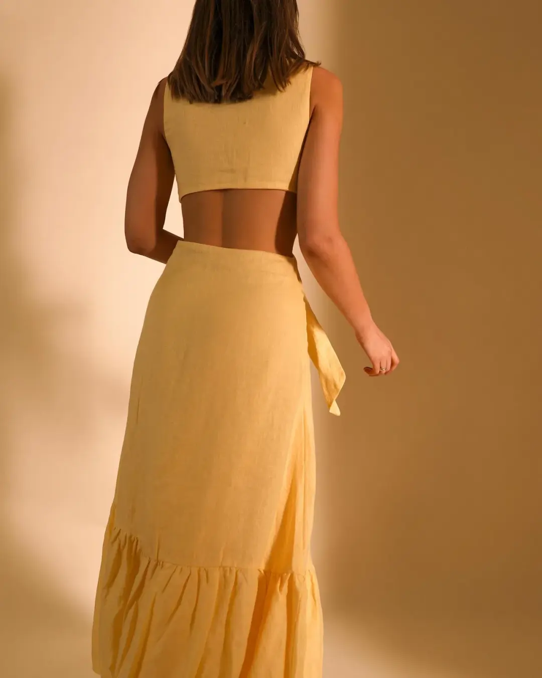 Lover Montana Tie Maxi Dress Yellow Size AU 6 for rent on The Volte - main image