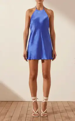 Shona Joy Oliviera Low Back Halter Mini Dress Blue Size 6 for rent on The Volte - image 1