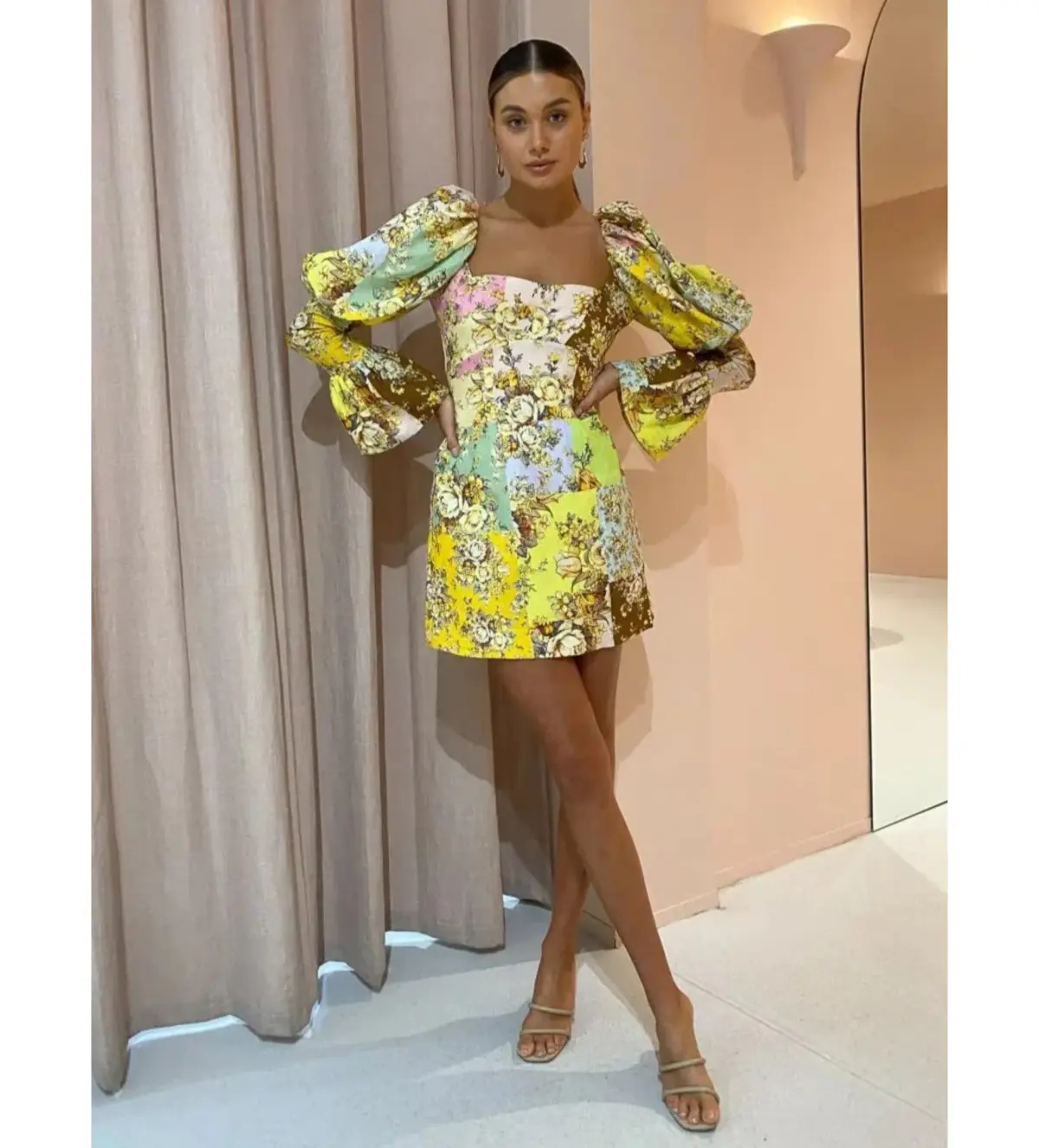 Alemais Matilde Puff Sleeve Mini Dress Multi Floral Size AU 10 - Image 1