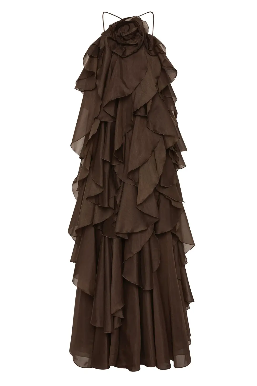 Aje Pandorea Layered Maxi Dress in Carob Brown Size 8 for rent on The Volte - main image