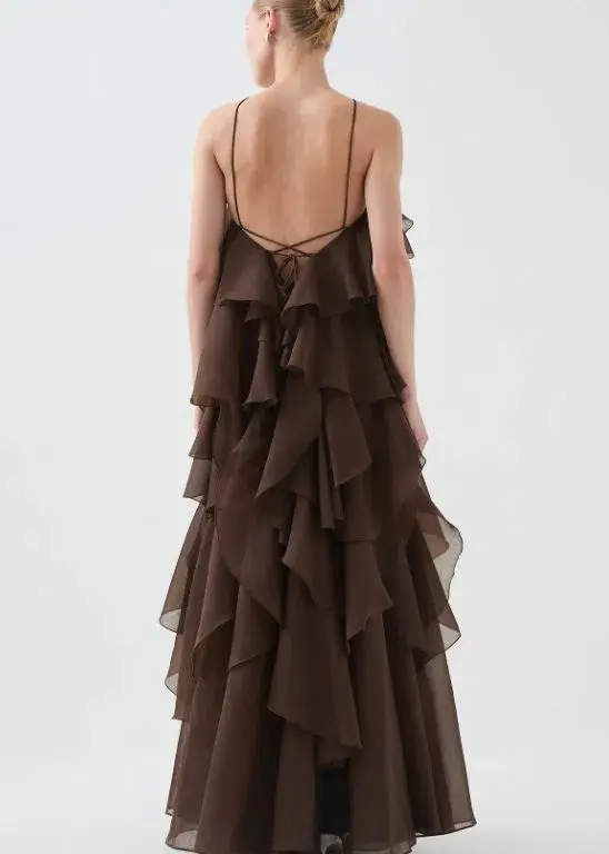 Aje Pandorea Layered Maxi Dress in Carob Size 10 for rent on The Volte - main image