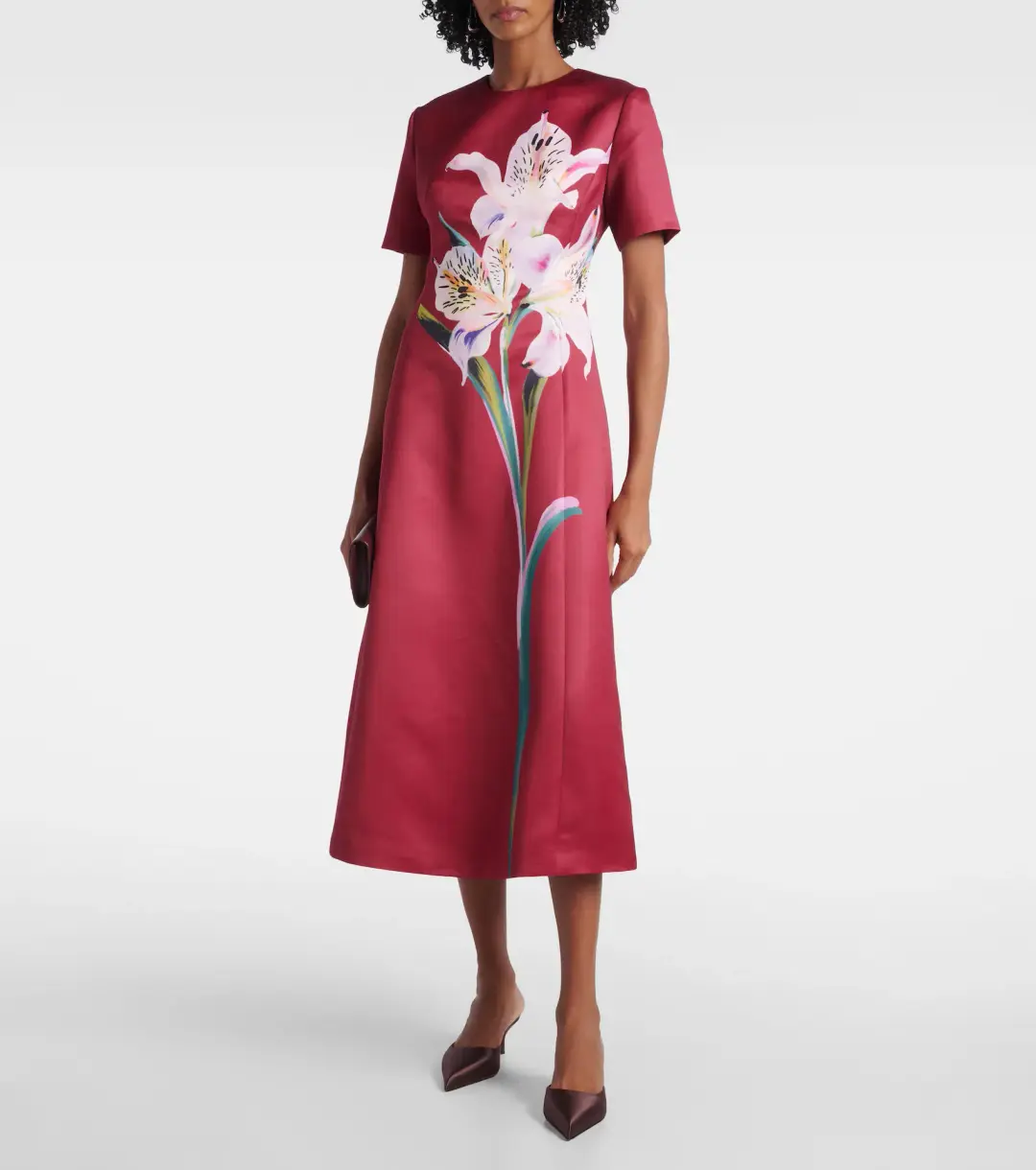 Leo Lin Caroline Short Sleeve Midi Dress in Burgundy Size 14 for rent on The Volte - main image