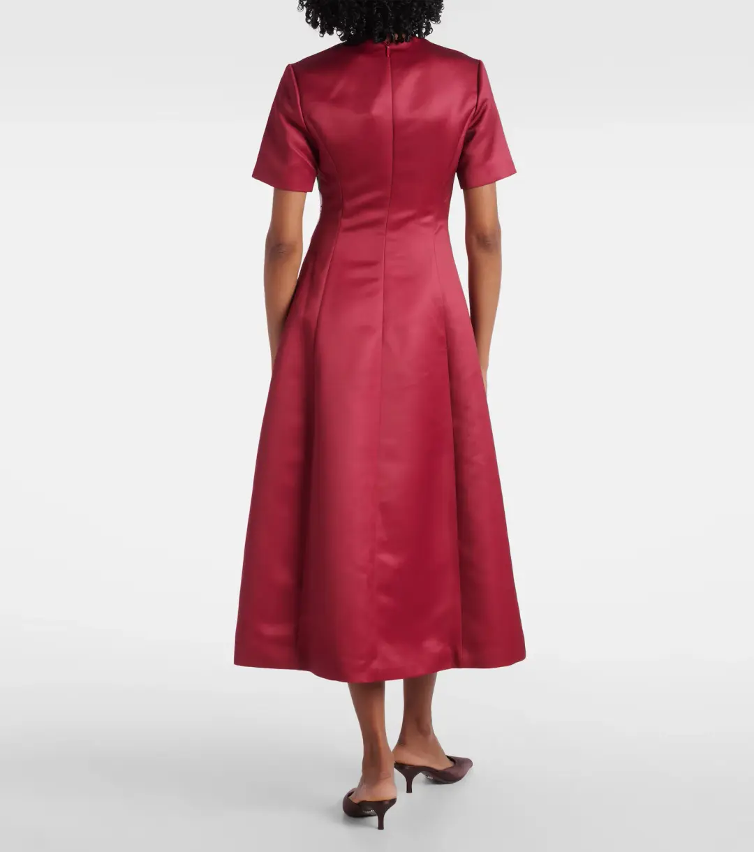Leo Lin Caroline Short Sleeve Midi Dress in Burgundy Size 14 for rent on The Volte - main image