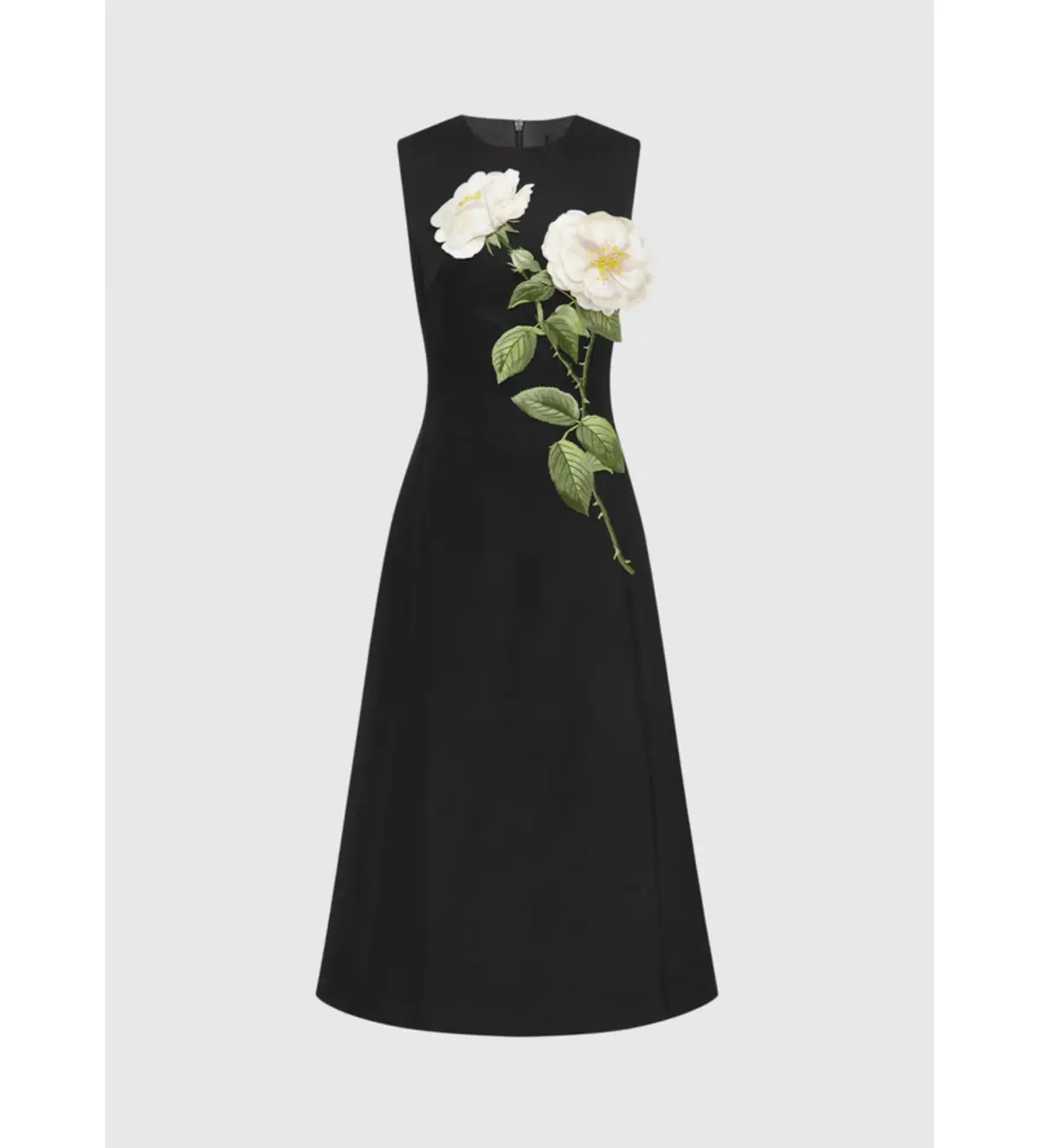 Leo Lin Cleo Midi Black Embellished White Rose Print Size 8 - Image 4