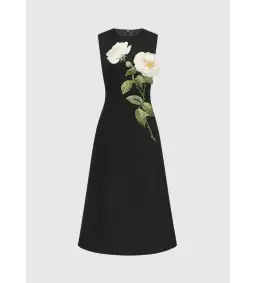 Leo Lin Cleo Midi Black Embellished White Rose Print Size 8 for rent on The Volte - image 4