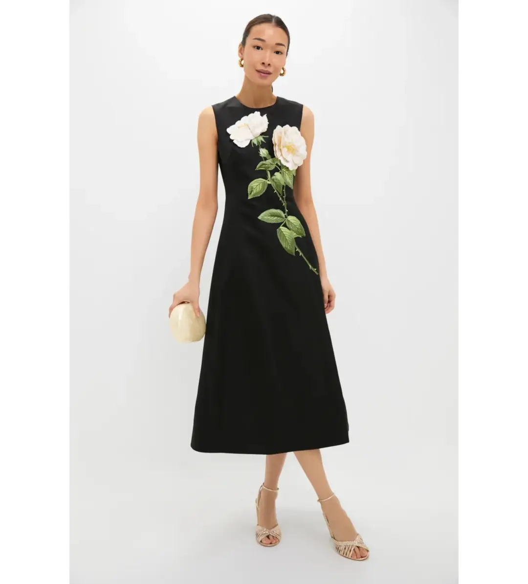 Leo Lin Cleo Embellished Sleeveless Midi Dress White Rose Print Size AU 14 for rent on The Volte - main image