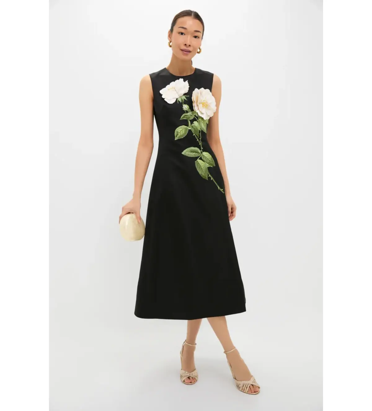 Leo Lin Cleo Embellished Sleeveless Midi Dress White Rose Print Size AU 14  - Image 1