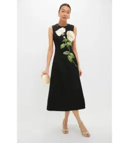 Leo Lin Cleo Embellished Sleeveless Midi Dress White Rose Print Size AU 14 for rent on The Volte - image 1