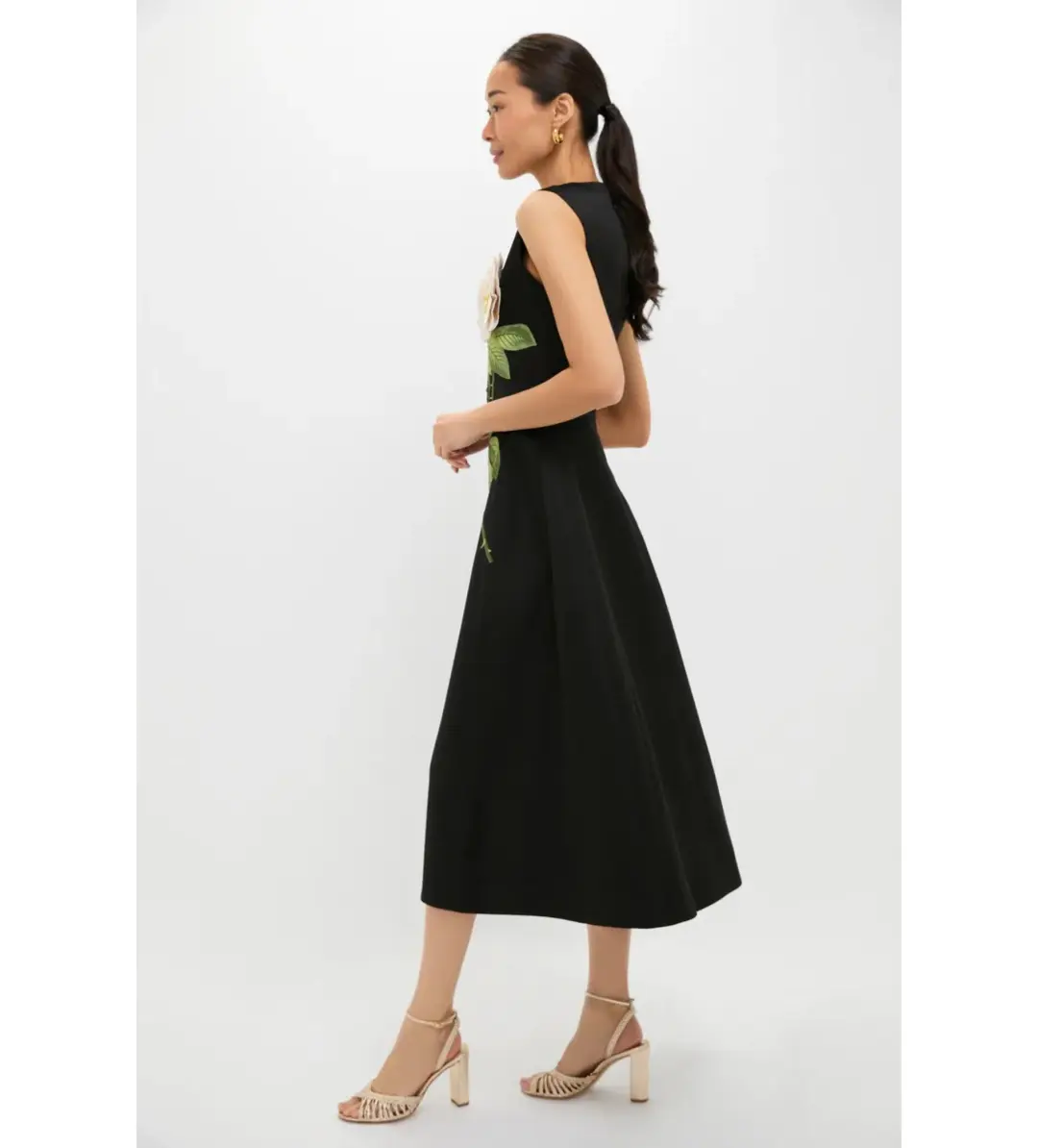 Leo Lin Cleo Embellished Sleeveless Midi Dress White Rose Print Size AU 14 for rent on The Volte - main image