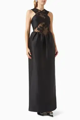 Self-Portrait Lace-trim Taffeta Maxi Dress in Black Size 8 for rent on The Volte - image 5