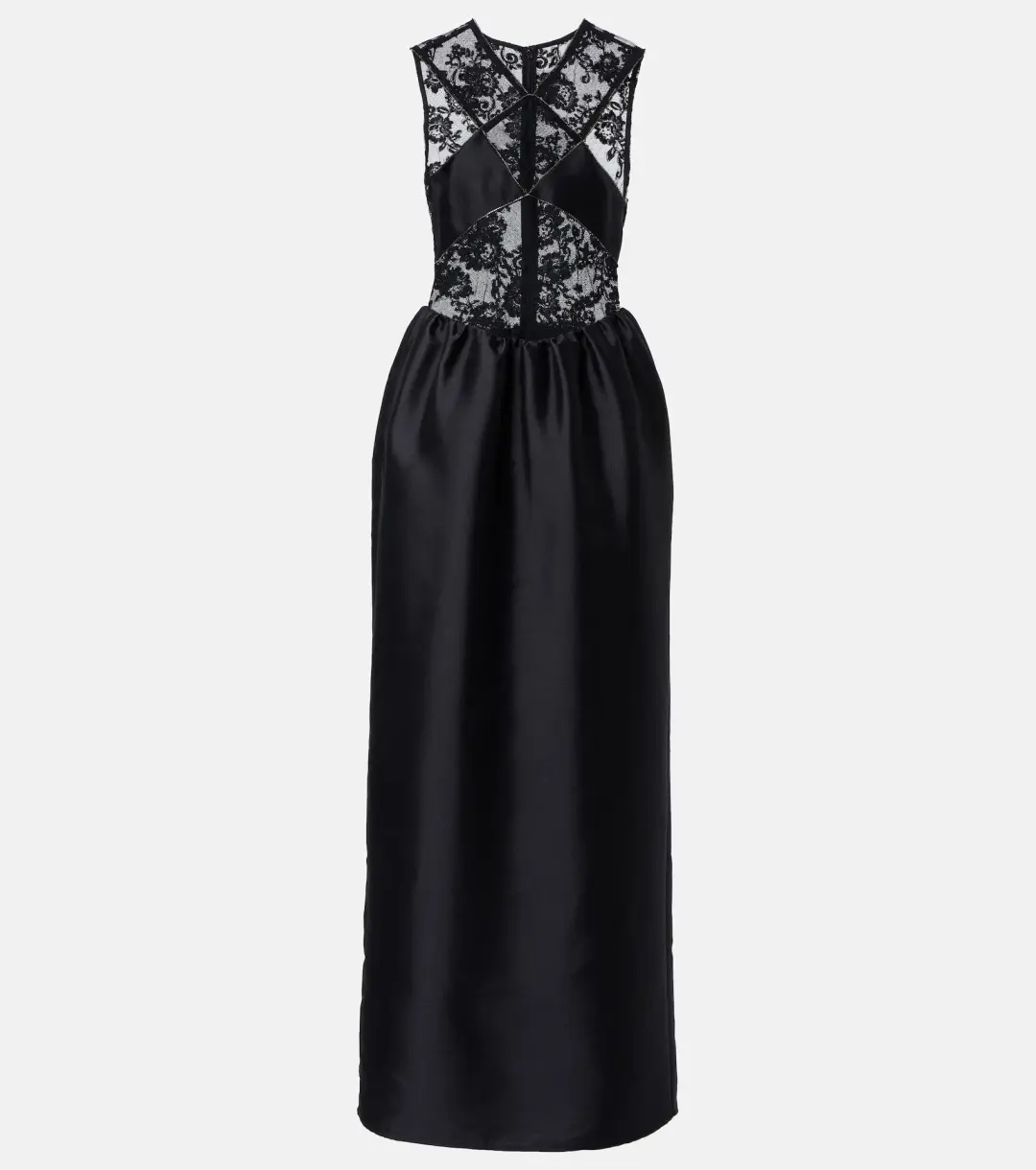 Self-Portrait Lace-trim Taffeta Maxi Dress in Black Size 8 for rent on The Volte - main image