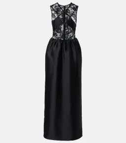 Self-Portrait Lace-trim Taffeta Maxi Dress in Black Size 8 for rent on The Volte - image 7