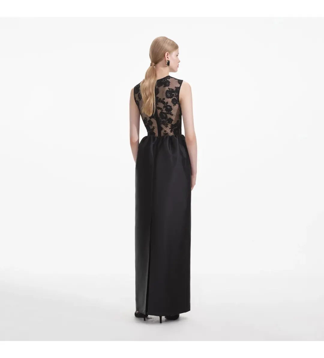 Self Portrait Lace Taffeta Maxi Dress in Black Size 12 for rent on The Volte - main image