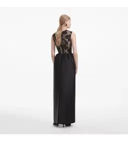 Self Portrait Lace Taffeta Maxi Dress in Black Size 12 for rent on The Volte - image 3