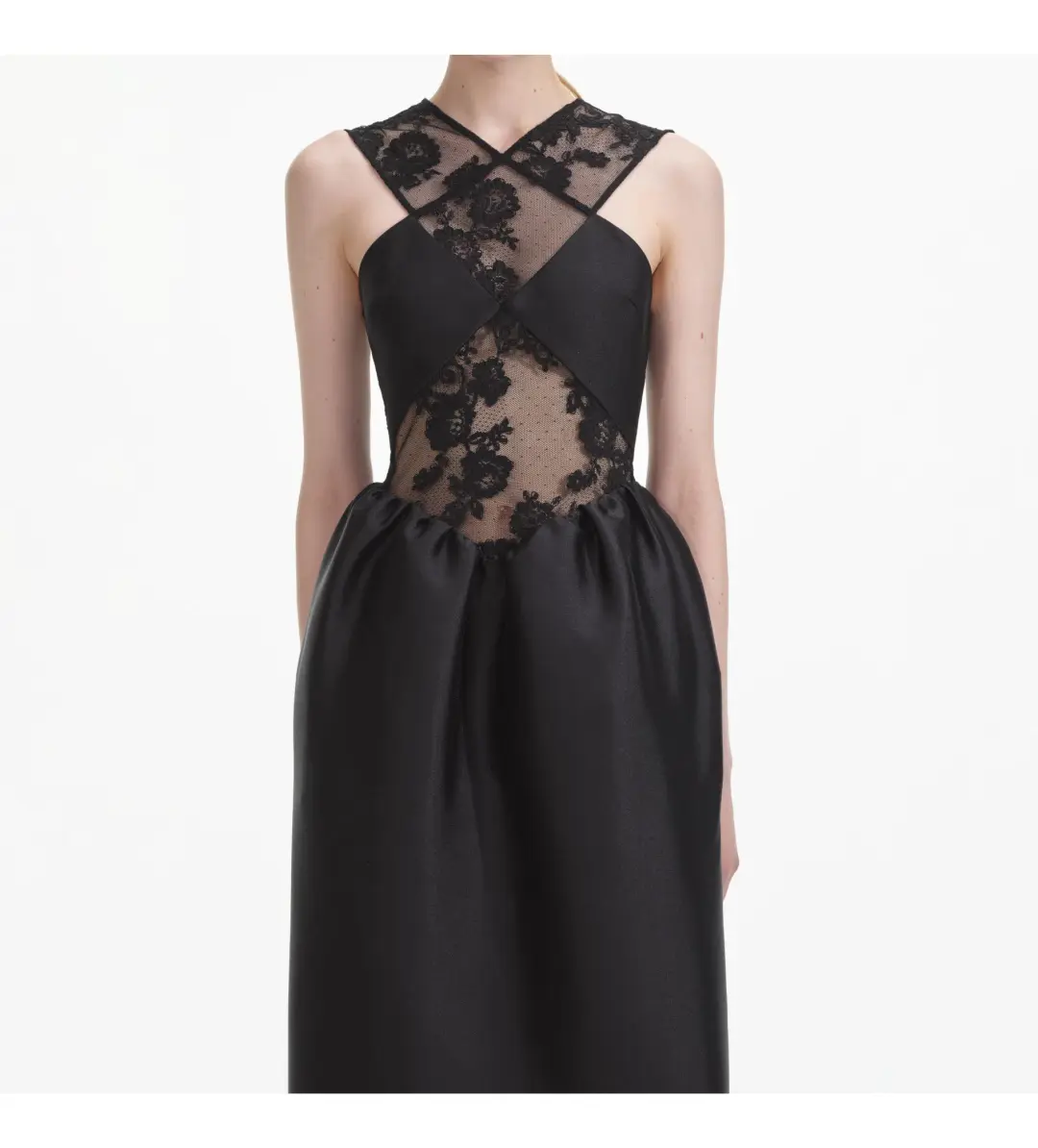 Self Portrait Lace Taffeta Maxi Dress in Black Size 12 for rent on The Volte - main image