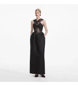 Self Portrait Lace Taffeta Maxi Dress in Black Size 12 for rent on The Volte - image 2