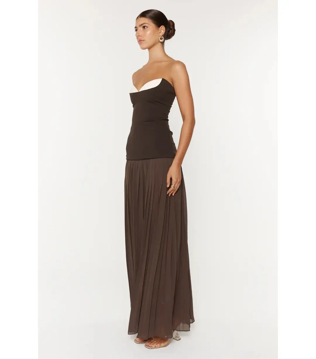She is OLLÁ Nicolette Maxi Dress Espresso Size M / AU 10 for rent on The Volte - main image