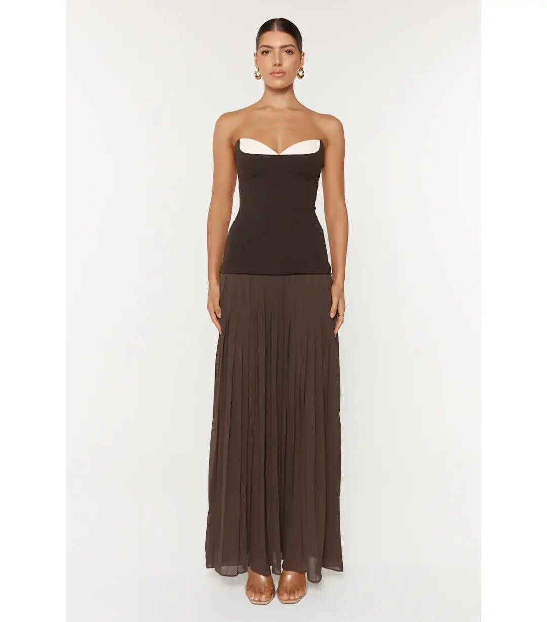 She is OLLÁ Nicolette Maxi Dress Espresso Size M / AU 10 for rent on The Volte - main image