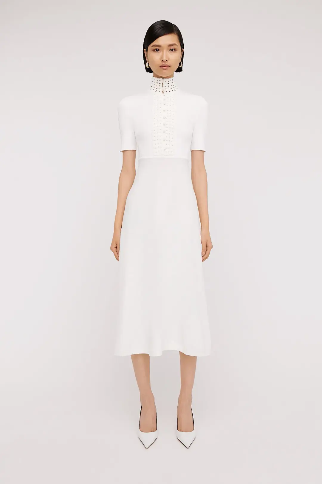 Scanlan Theodore Crepe Knit Daisy Soft Midi Dress in Ivory Cream Size L AU 12 for rent on The Volte - main image