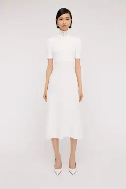 Scanlan Theodore Crepe Knit Daisy Soft Midi Dress in Ivory Cream Size L AU 12 for rent on The Volte - image 1